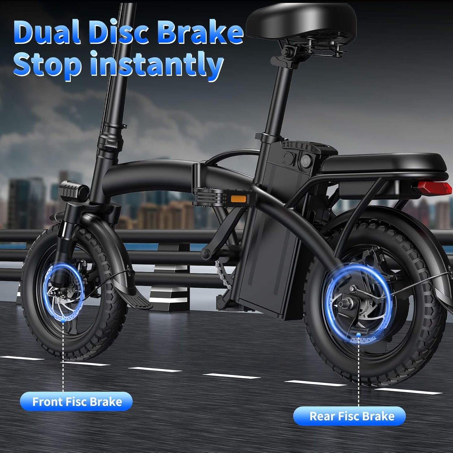 Peak Folding Electric Bike - 1200W/1000W, 25 MPH, 48V 10Ah, 45 Miles Range, 14" Tire Full Suspension