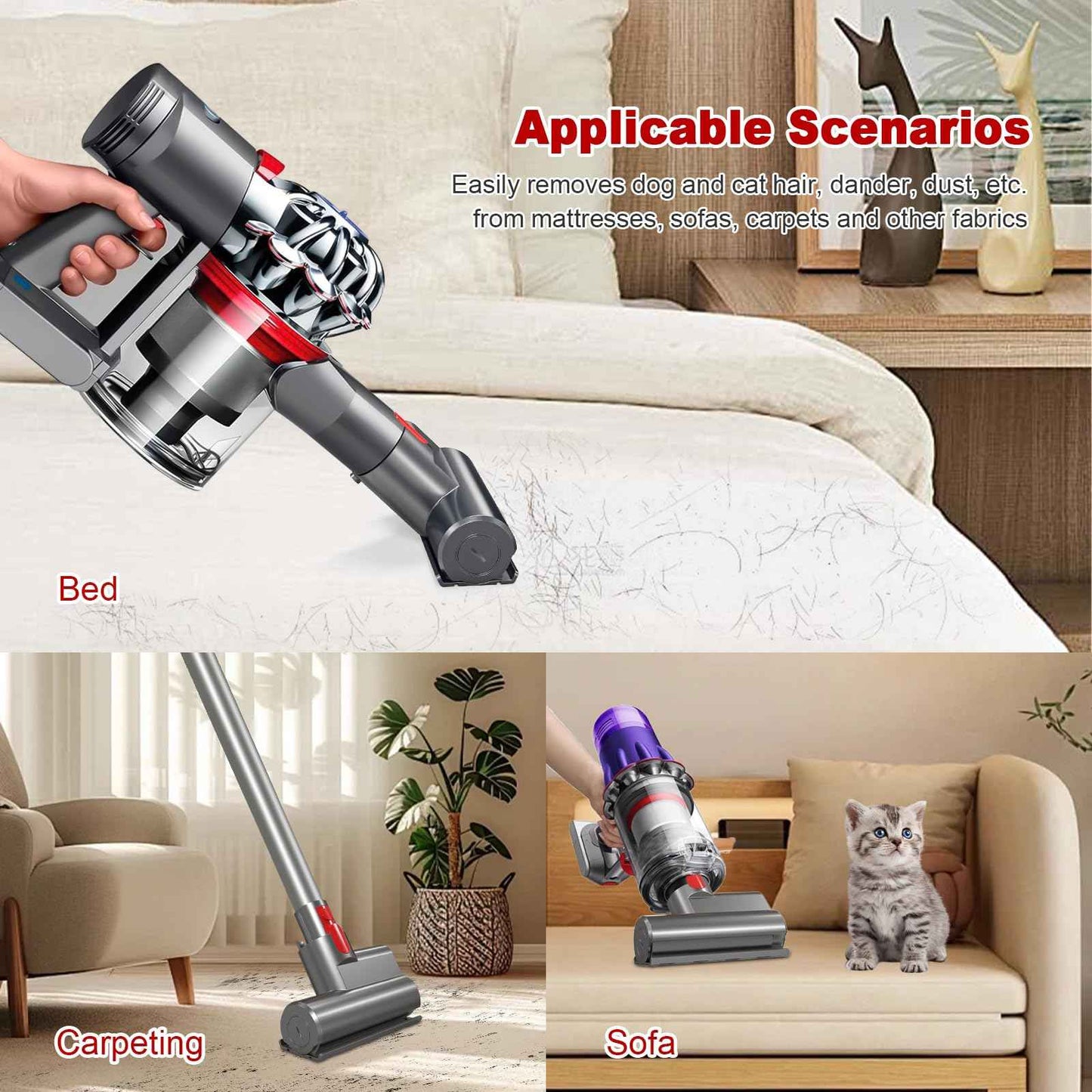 Zihvfzu Mini Motorized Brush Head Attachment for Dyson V7 V8 V10 V11 V15 Cordless Vacuum Cleaners, Upholstery, Mattress, Carpet, Couch, Car Seats, and Floor Cleaning Tool Replacement Parts