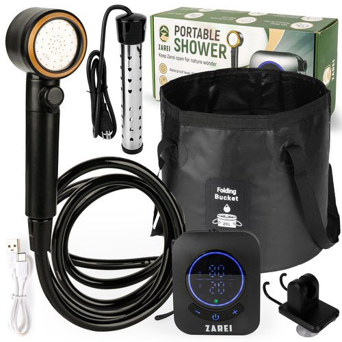 Outdoor Shower Kit – Heats 5 Gallons Fast, 180 Min Runtime, 5 Modes – A Portable Hot Water Shower with Adjustable Pressure, Smart Display, & USB-C Rechargeable – From Camping Showers to Dog Shower