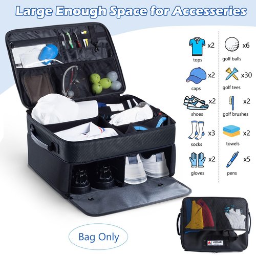 VIGEGARI Upgraded Golf Trunk Organizer Storage with Separate Compartment for 2 Pair Shoes Up to US Mens 16, Golf Car Locker Organizer for Golf Balls, Golf Gloves, Golf Accesories for Men, Golf Gifts