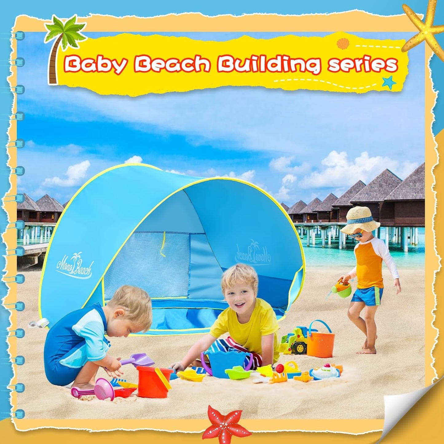 Monobeach Baby Beach Tent - Portable UPF50+ UV Protection Sun Shelter with Sand Toys | Blue