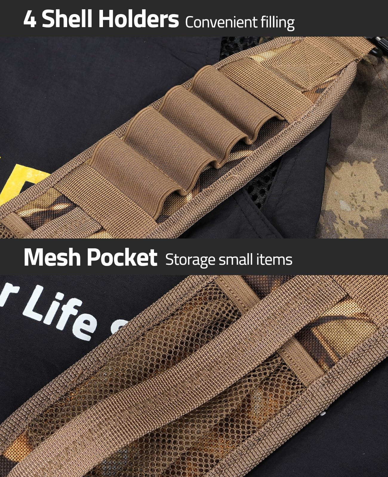 CVLIFE Two Point Sling with 4 Shell Holders and Quick-Grab Handle Shotgun Sling,Wide Shoulder Straps Rifle Sling with Thumb Loop Adjustable Length Khaki