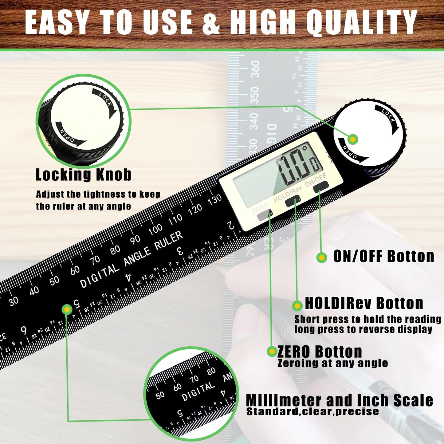 PDDYIER Angle Finder Protractor, 2-in-1 Miter Saw Protractor, 7 Inch/200mm ABS Angle Ruler, High Accuracy Miter Angle Measuring Tool for Woodworking, Metalworking, Carpenter, Construction