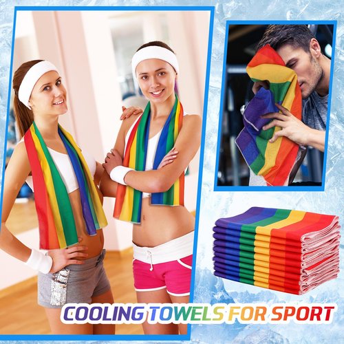 Coume 20 Pcs Rainbow Cooling Towel Bulk for Neck and Face 40 x 12 Inch Double Layer Microfiber Soft Breathable Sports Towels for Gay Lagbt Pride Month Decor, Moisture Wicking Cold