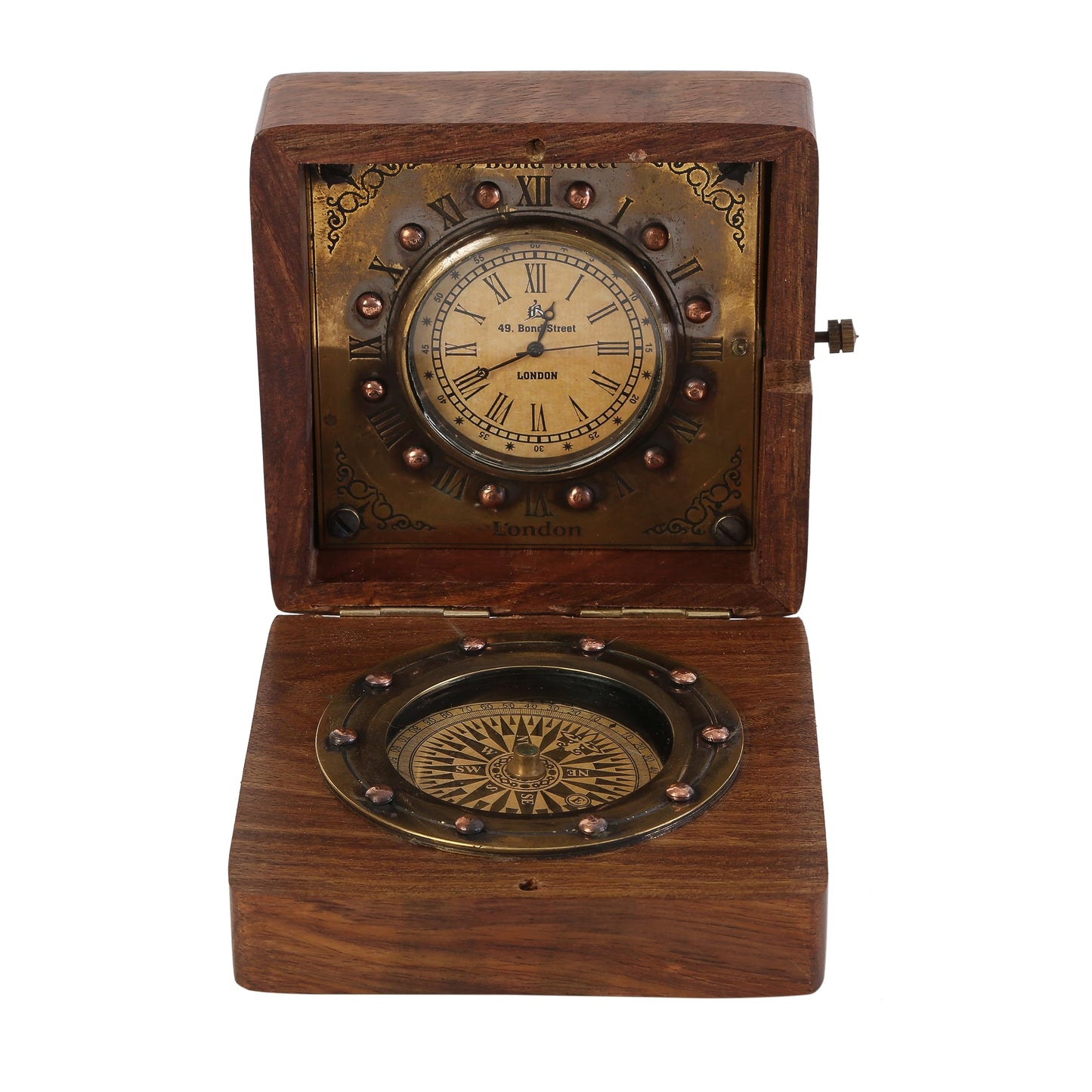 JUNZALINAUTIC Handmade Authentic Clock Compass in Rose Wood Box.