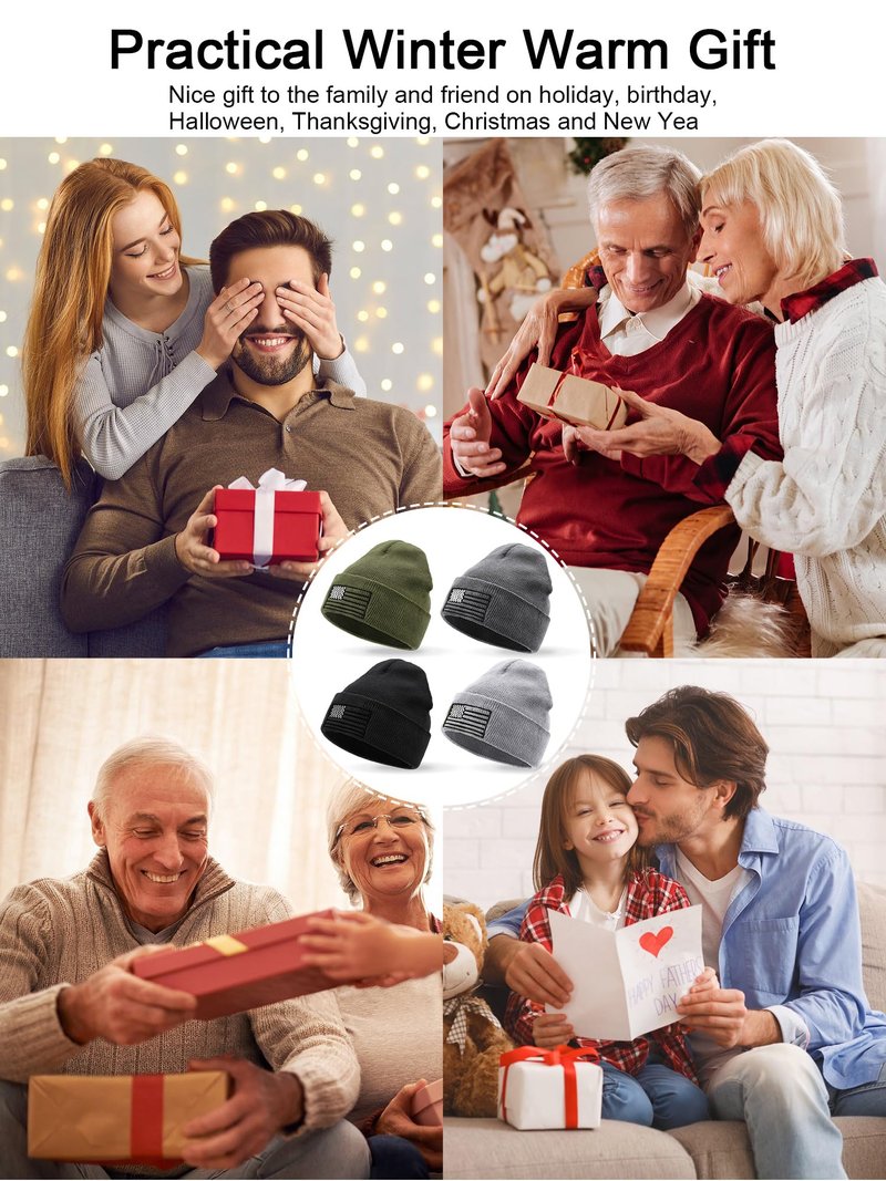 ROLVNHTV 4 Pieces American Flag Beanie Men Winter Hats Tactical Knit Beanie Military Army Skull Cap Patriotic Watch Caps USA Hats for Winter