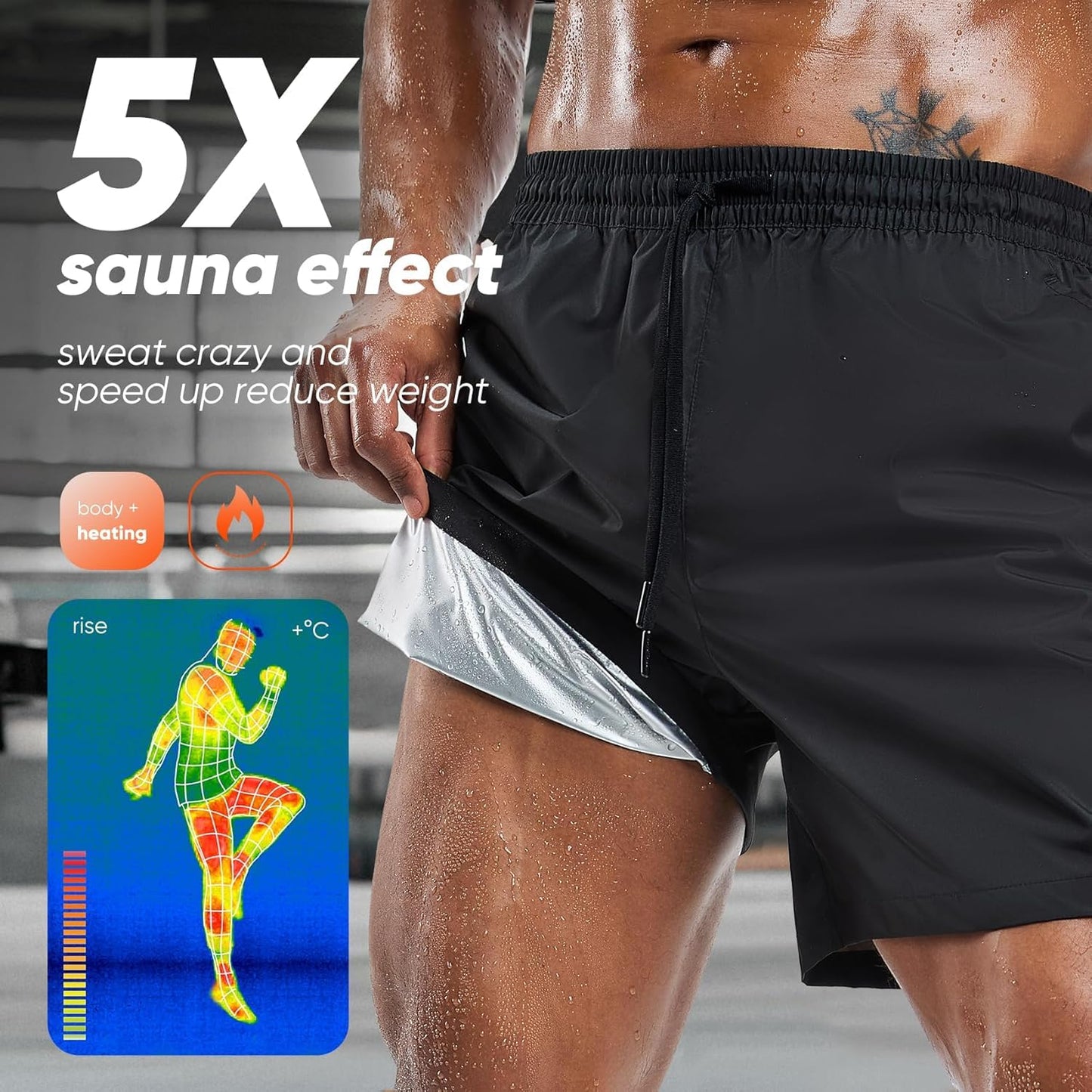 HOTSUIT Mens Sauna Shorts Sweat Sauna Pants Gym Exercise Sweat Sauna Suit Workout Shorts, Black, X-Large