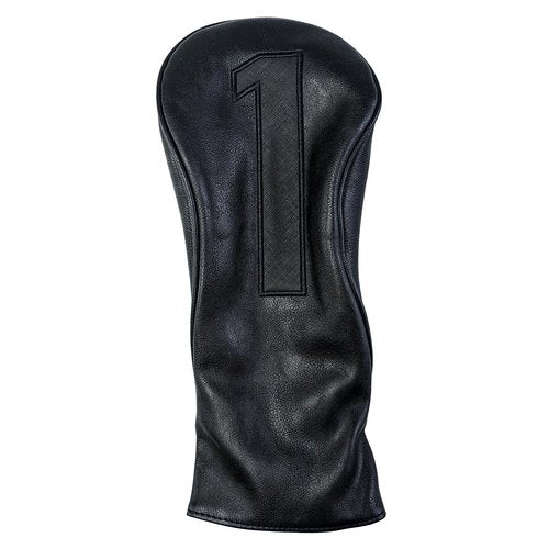 Golf Club Covers – Blackout Leather Driver Headcover, Fairway Wood, 3 Wood, Hybrid, Fits Mallet Blade Putter Head Covers Alignment Stick Cover (Set)