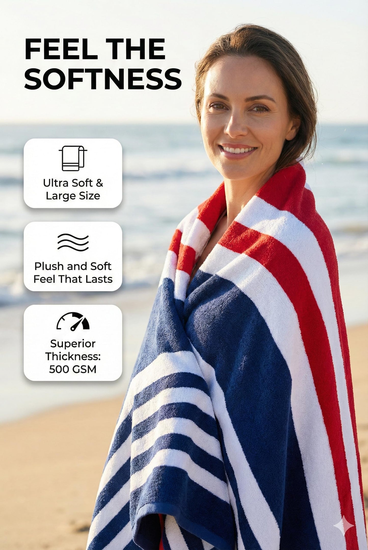 9Threads Premium Terry Cabana Beach Towel 2 Pack, 30” x 60” Soft Absorbent Cotton Pool Towel, Quick Dry Towel for Beach and Pool (Mariner Stripes)