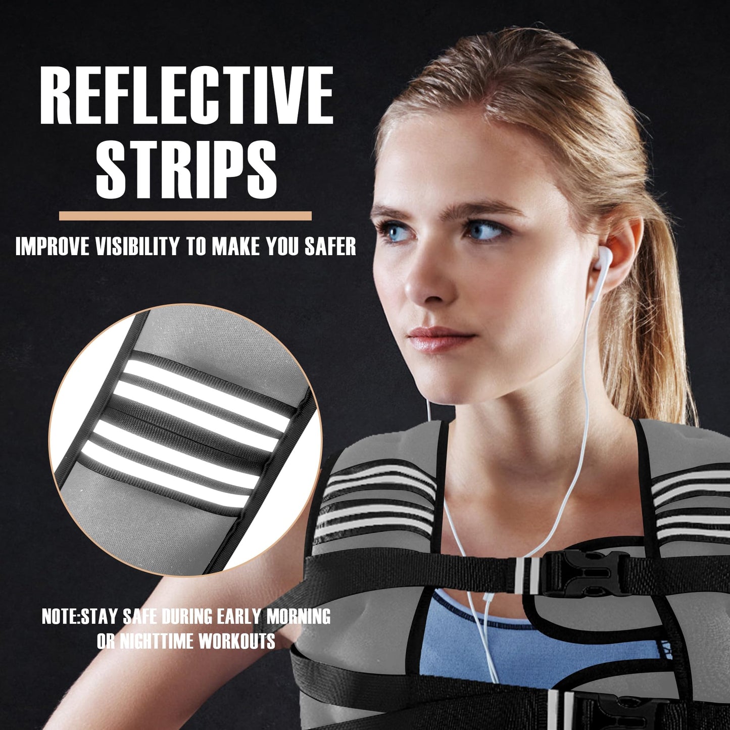 NATURELUX Weighted Vest with Reflective Stripe and Adjustable Buckle Straps, Grey, 30 lbs