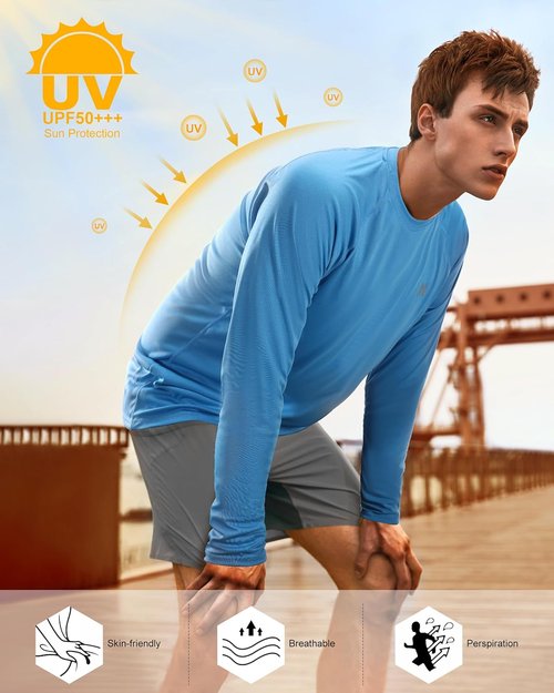 Isnowood Sun Protection Shirt - UPF 50+ Long Sleeve UV Quick Dry Rash Guard for Fishing & Hiking
