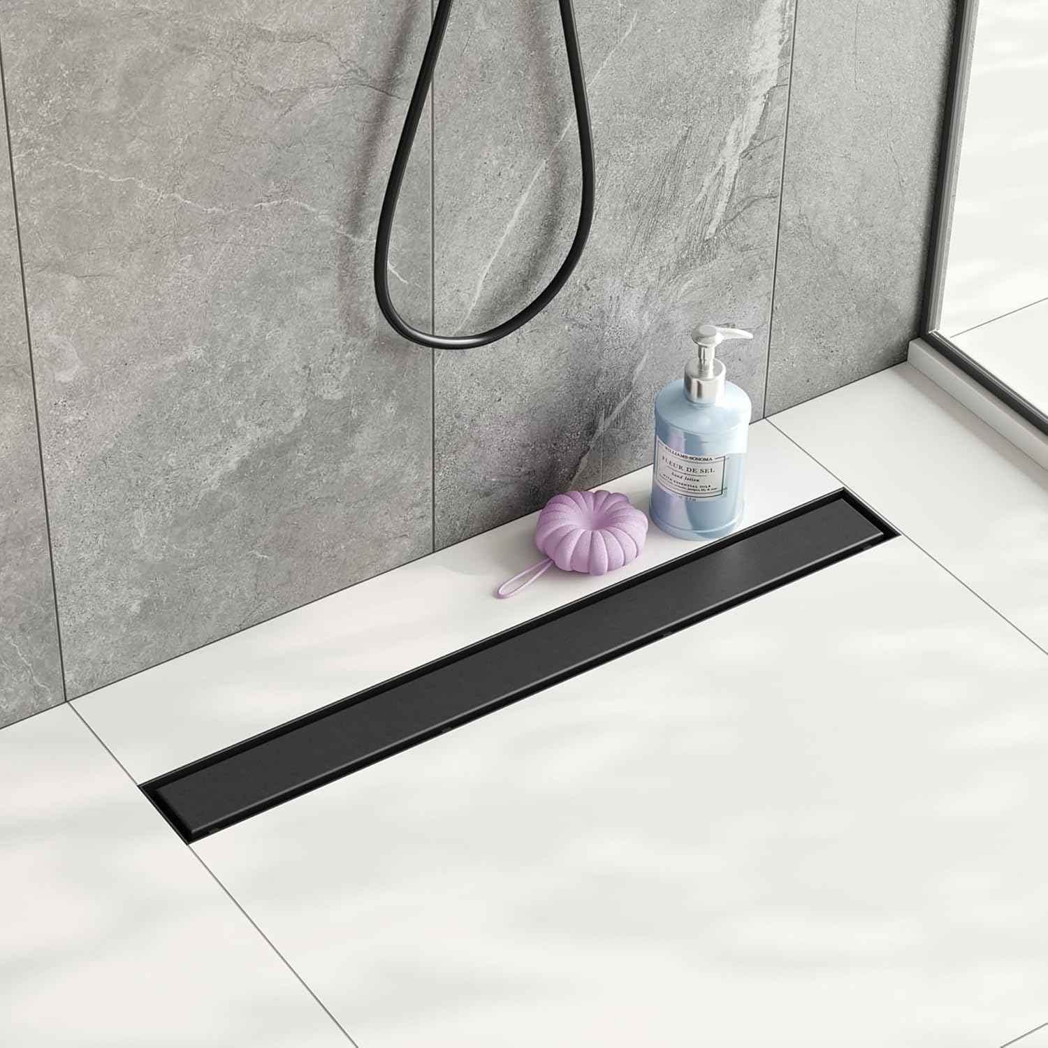 Neodrain 18-Inch Gold Linear Shower Drain - Brushed Brass, Tile Insert Cover & Hair Strainer