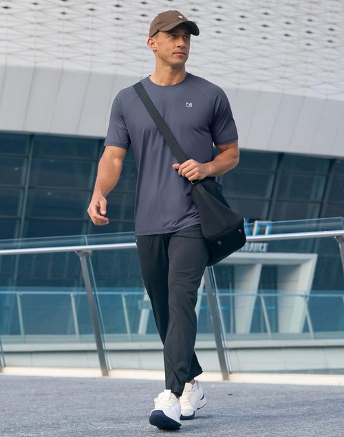 G Gradual Men's Athletic Workout T-Shirts Moisture Wicking Cooling Running Shirts Short Sleeve Performance Tee for Gym Tennis(Dusty Blue,XL)