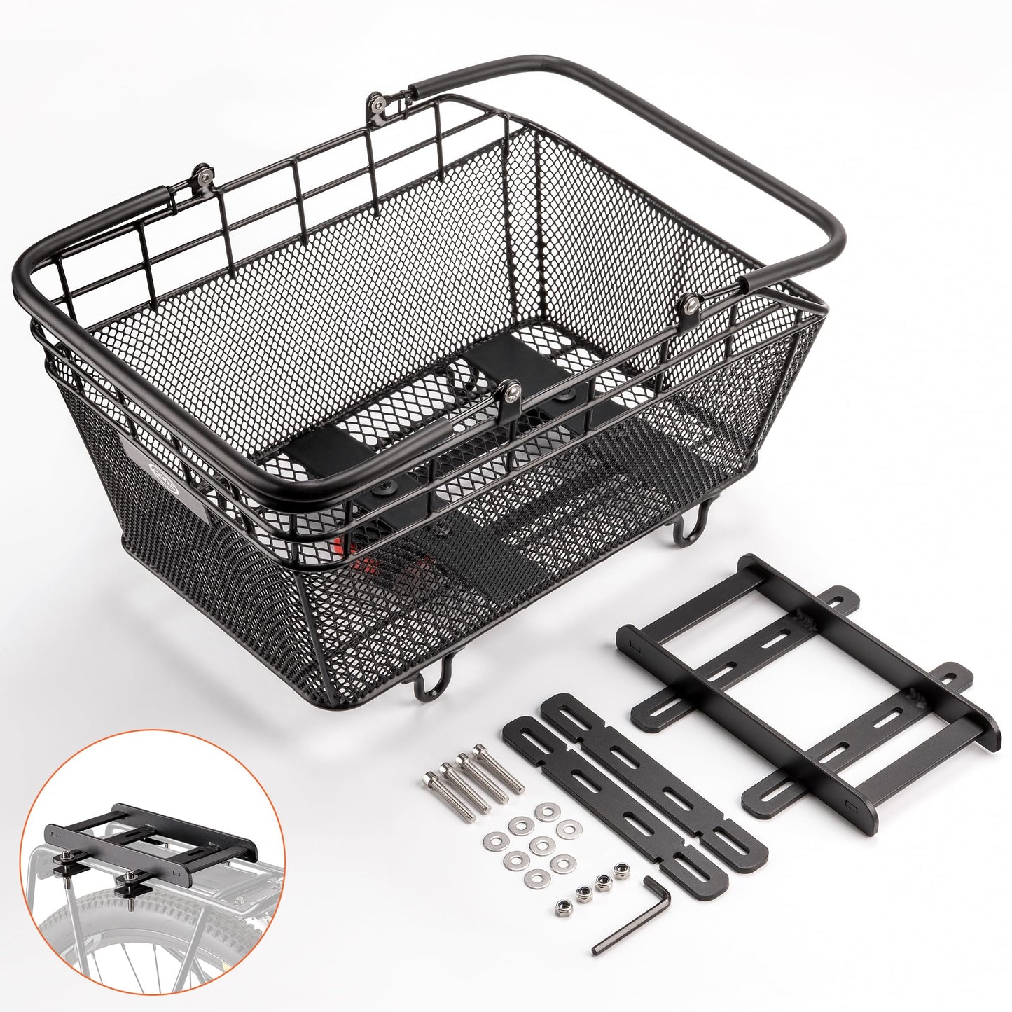 CXWXC Rear Bike Basket with Handle - Quick Release Bicycle Rear Basket with Cargo Net and Waterproof Cover, Wire Bike Baskets Rear Large Capacity (Wire Bike Basket)