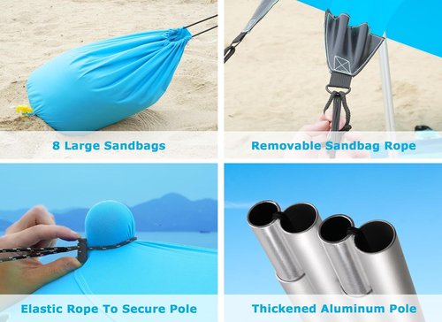 Gorich Beach Tent - UPF50+ Sun Shelter with 8 Sandbags | Windproof Pop-Up Canopy for Family & Travel