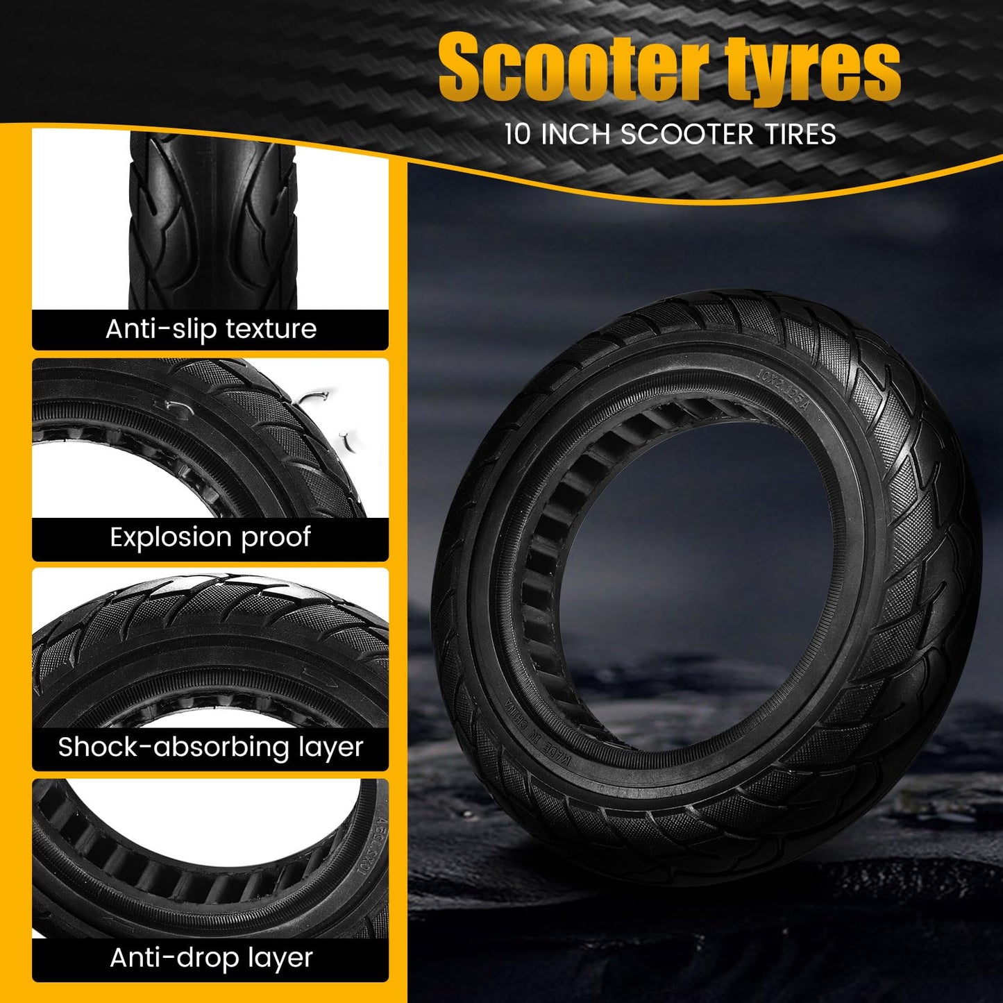 2-pack 10x2.125 Solid Tire,10 inch Shock Non-Pneumatic Scooter wheels,10x2.125 Explosion-Proof Tubeless Tyre Front/Rear Tire Replacement Wheel For Electric Scooter Accessories