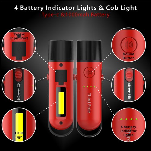 Third Pole 125dB Rechargeable Bear Horn,IPX4 Waterproof & LED Flashlight Bear Deterrent Device for Hiking, Camping, Outdoor Survival,Red