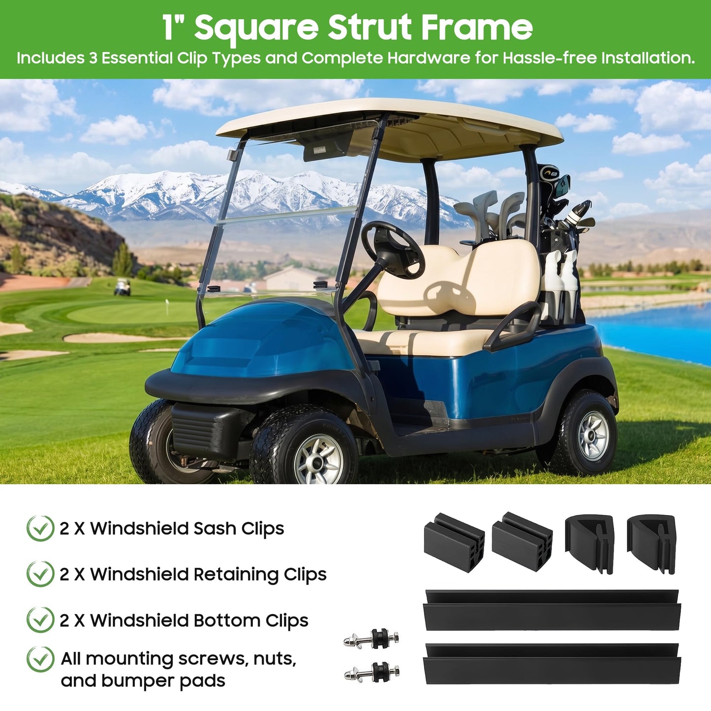 10L0L Golf Cart Windshield Mounting Clip Kit for Club Car Precedent & Yamaha G29, Includes Windshield Sash & Bottom Clips, Retaining Clips for 1" x 1" Tube, OEM 101444101 102005801 102163001