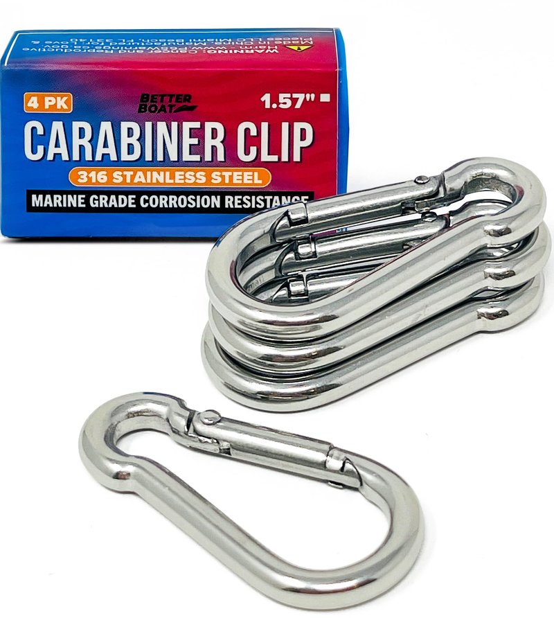 Stainless Steel Carabiner Clip, 4 Pack, 316 Marine Grade, Heavy Duty Spring Snap Hooks, Mini and Large Sizes, 2" to 4" Options, 1.57" Small Clips