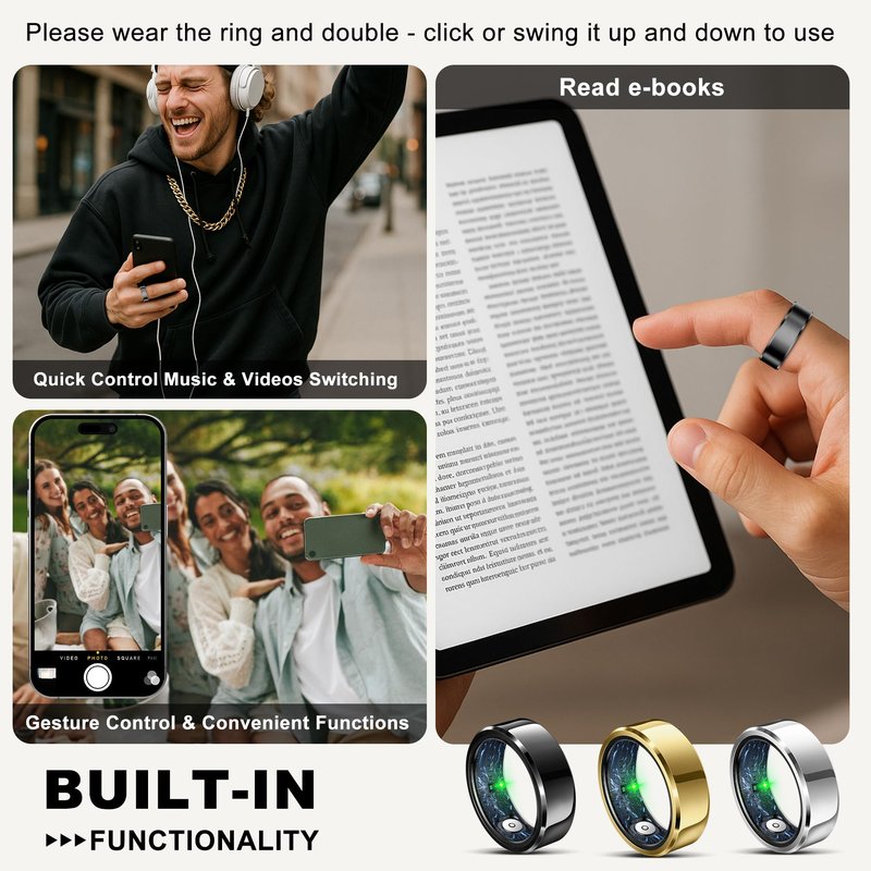 RIFESI Smart Ring for Women Men, Fashion Minimalist Fitness Ring & Sleep Tracker Ring with Heart Rate, SPO₂,Blood Pressure,5ATM Waterproof Health Ring, No Subscription,Women Men Gift (Black,10)