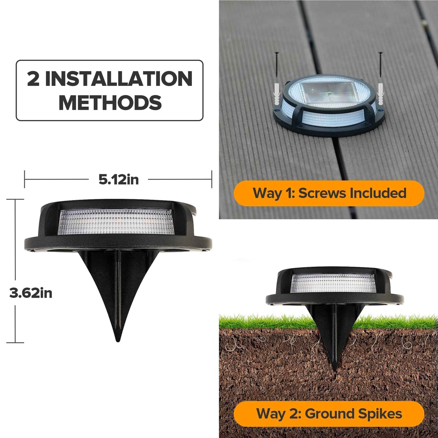 LUTEC 2 Pack Solar Deck Lights, 12 LEDs IP65 Waterproof Solar, Outdoor Driveway Marker Lights for Step, Sidewalk, Pathway, Patio, Garden(Warm White)