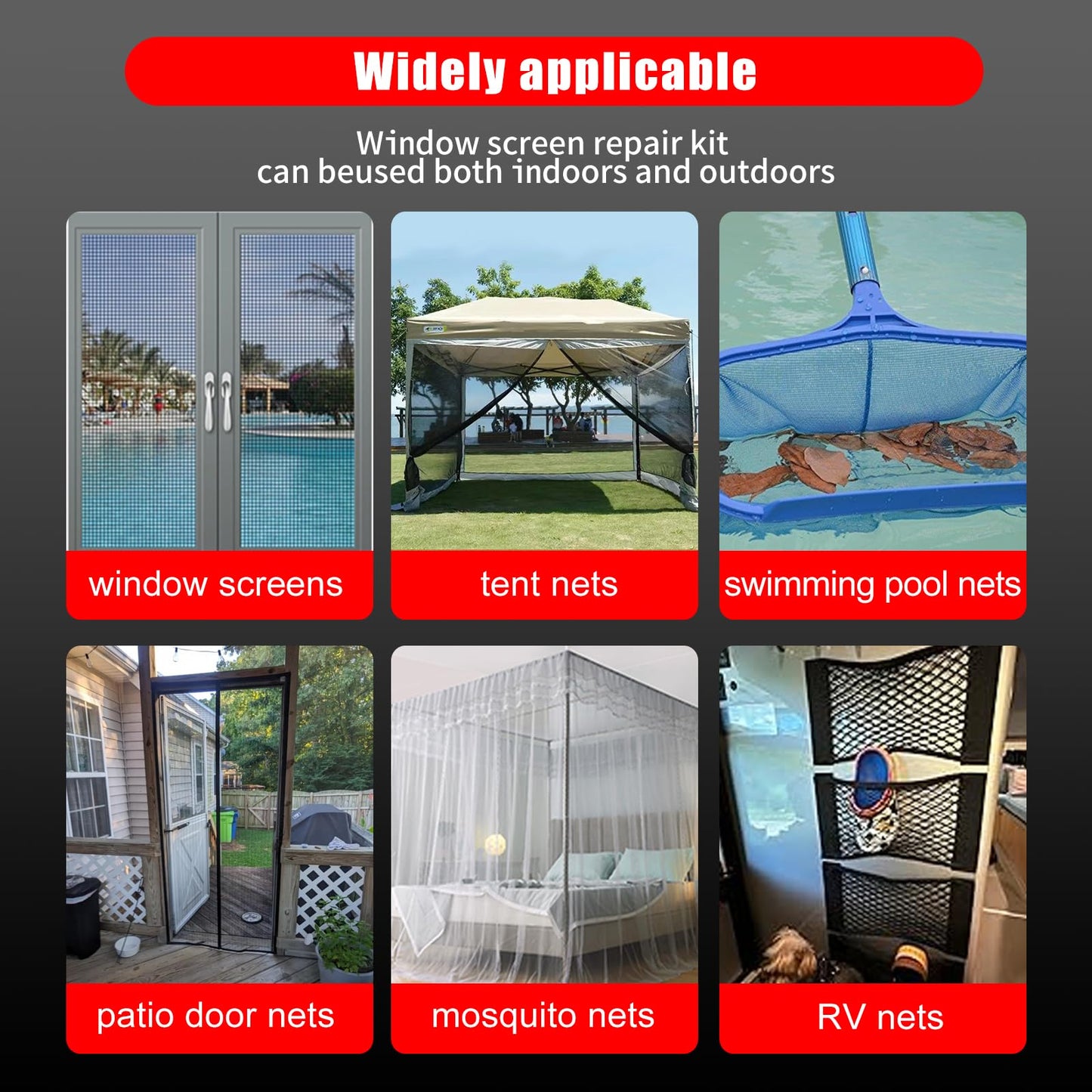 PHIXBEAR Super Strong Adhesion Screen Repair Tape Replacement Kit, Made of 3M, Screen Tape Mesh Repair for Window Screen and Screen Door Tears Holes, Grey 1.97In X 6.57Ft