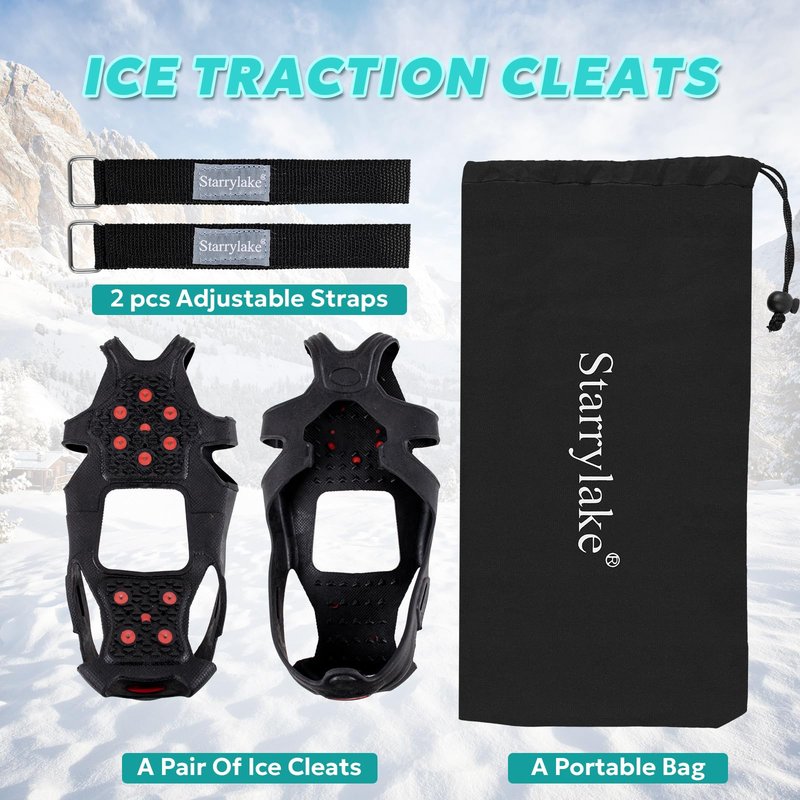Starrylake Ice Snow Cleats Crampons with 10 Tungsten Spikes with Reflective Strips for Shoes and Boots Anti Slip Traction Cleats for Running, L