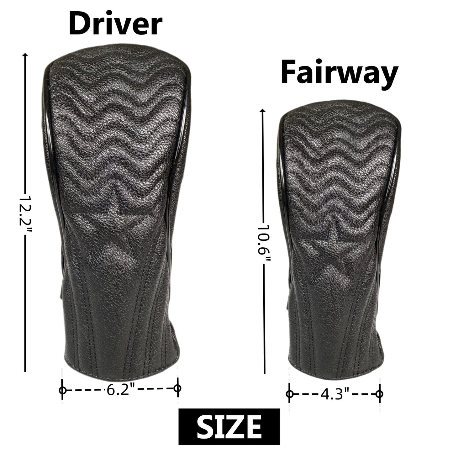 WTLJQQY 3pcs Golf Club Head Covers Set, Driver & Woods Driver Headcover, Fairway Wood Covers, Black, Leather, Golf