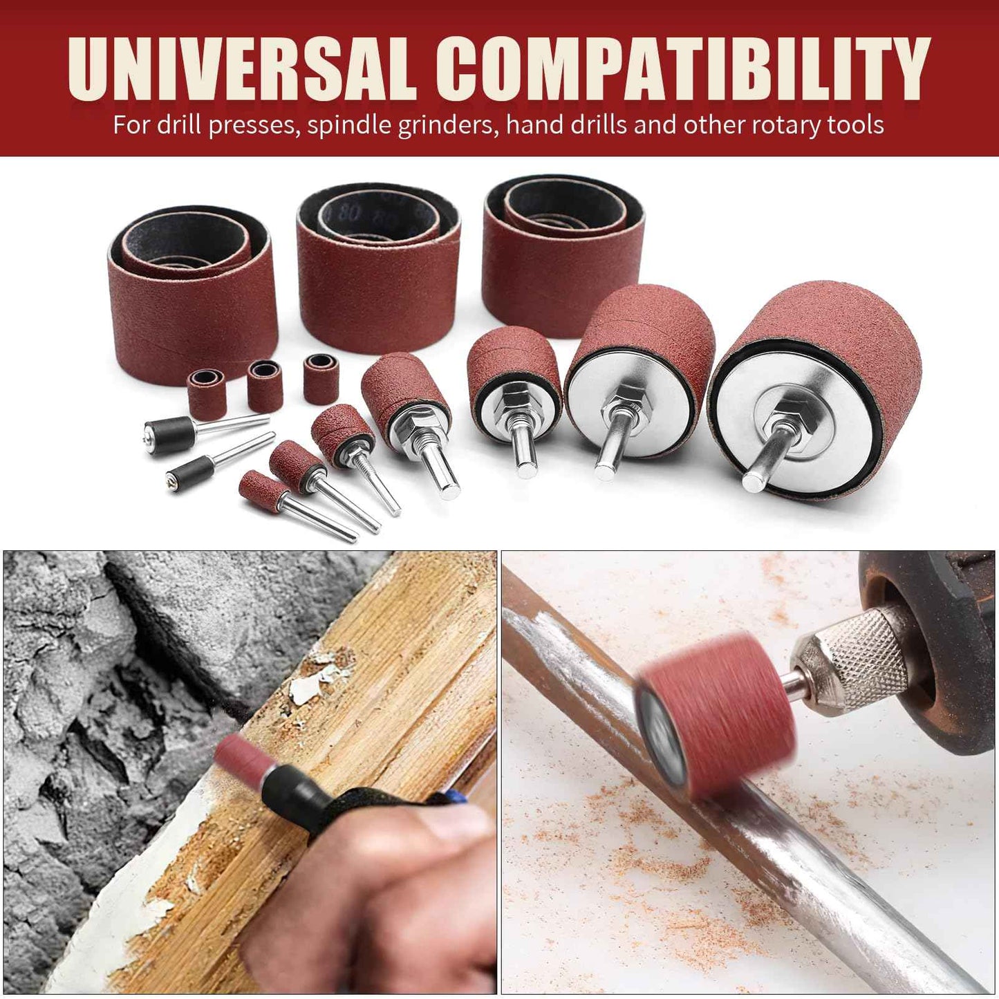 VIBRATITE 37 Pieces Drill Press Sanding Drum Kit, 80 and 120 Grit Spindle Sander Sleeves with Tool Carrying Case for Rotary Tools, Power Drill, Woodworking, Paint, Metal Surfaces Polishing Jobs