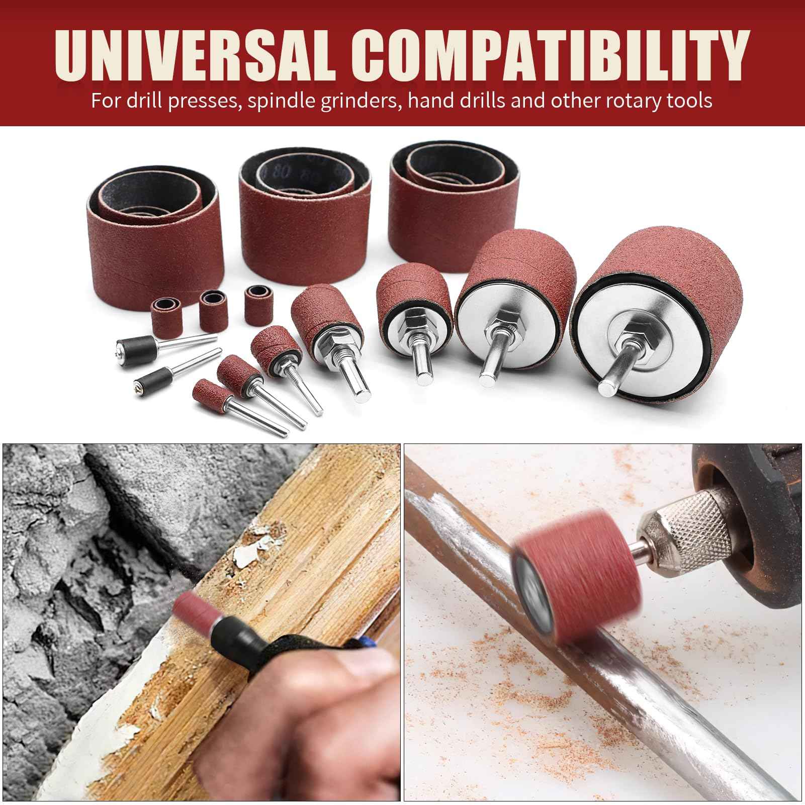 VIBRATITE 37 Pieces Drill Press Sanding Drum Kit, 80 and 120 Grit Spindle Sander Sleeves with Tool Carrying Case for Rotary Tools, Power Drill, Woodworking, Paint, Metal Surfaces Polishing Jobs