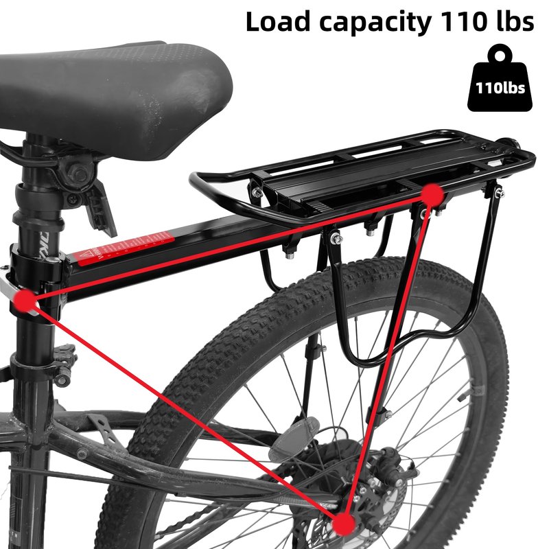 Aikolesa Rear Bike Rack, Aluminum Alloy Bike Cargo Pannier Rack for Back of Bike 110 Lb Quick Release Bike Reflective Adjustable Luggage Touring Carrier Cargo Rack Mountain Road Bicycle Rack