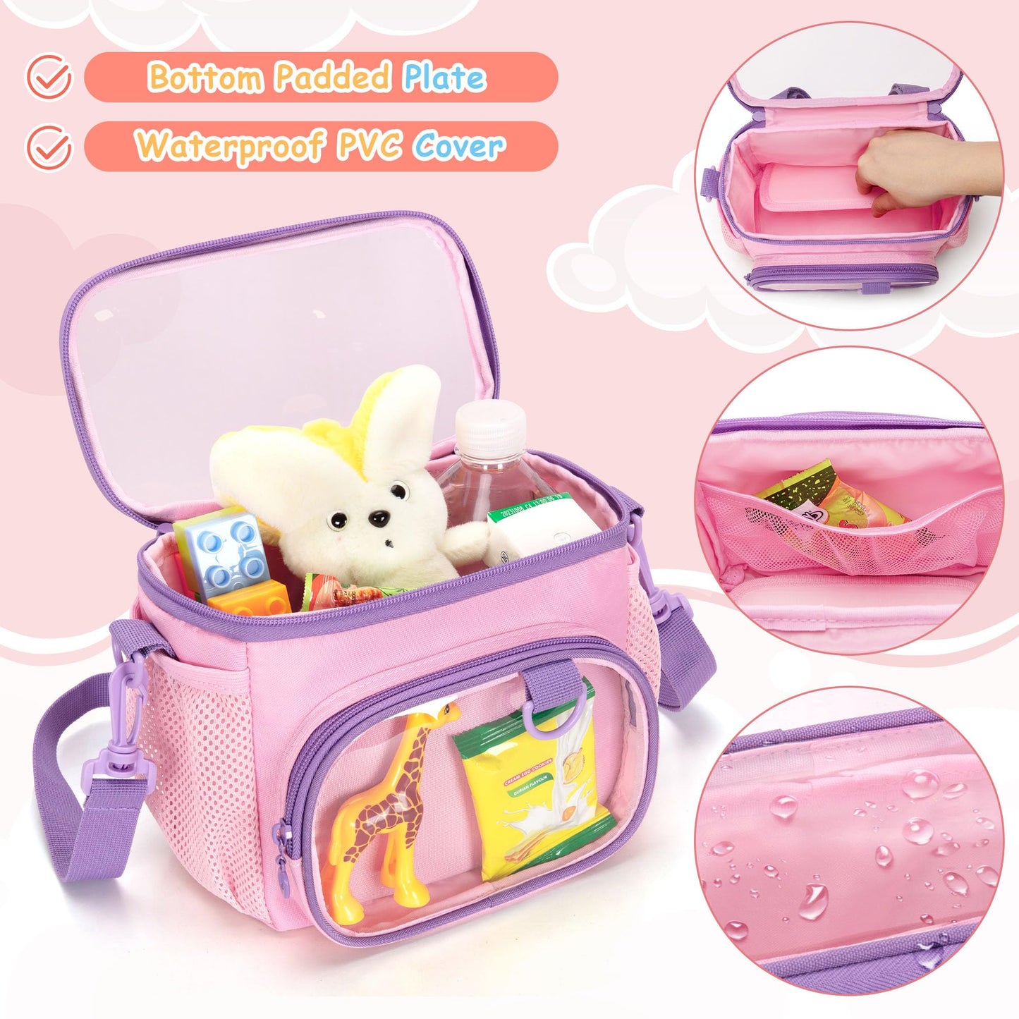 GRAOSO Bike Basket Front Kids, Bicycle Basket, Cute Bike Accessories Fit Most of Handlebar, Tricycle, Scooter Bag for Girls and Boys with Shoulder Strap, Pink, Patented Design