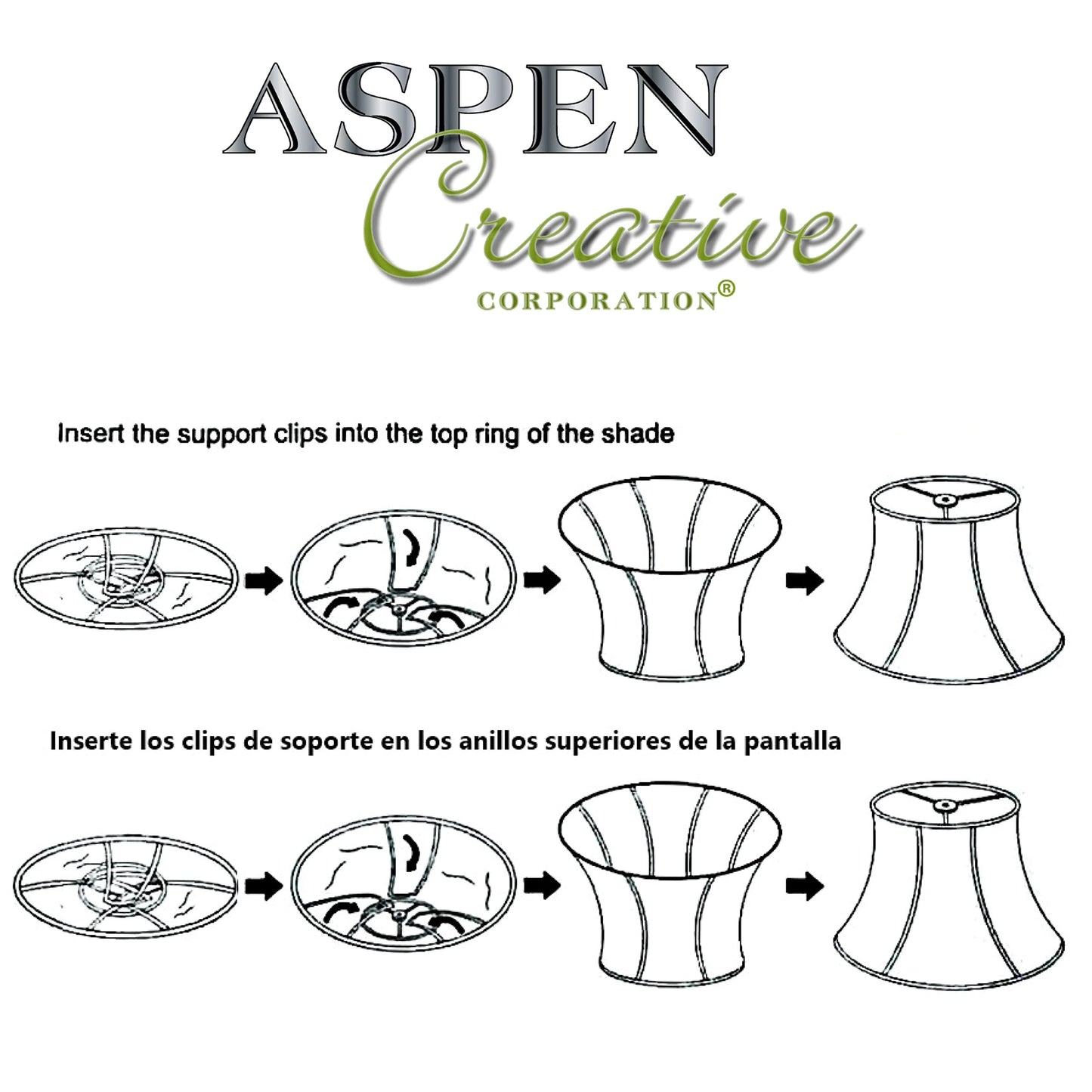 Aspen Creative 38004-2 Traditional Handsewn Bell Shaped Collapsible Spider Construction Lamp Shade in Cream, 8" Top x 17" Bottom x 13" Slant, Set of 2