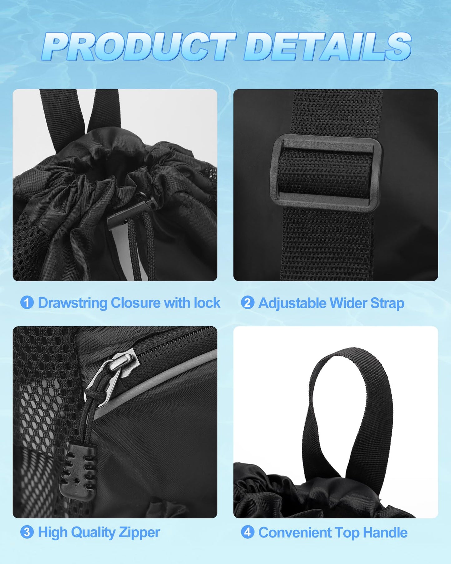 Mesh Swim Bag Beach Backpack for Swimming, Pool, Gym and Workout Gear
