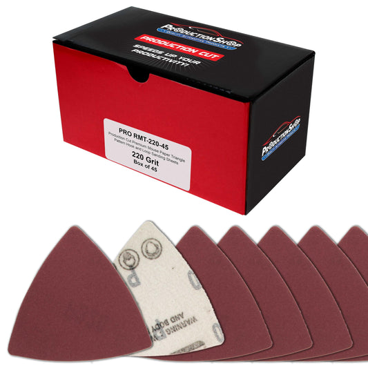ProductionShop Premium 220 Grit Triangle Mouse Detail Sander Sandpaper Sheets, Box of 45 - Hook & Loop, Triangular Shaped Mouse Disc Pads - Oscillating Multi-Tools - Woodworking, Sand Furniture Paint