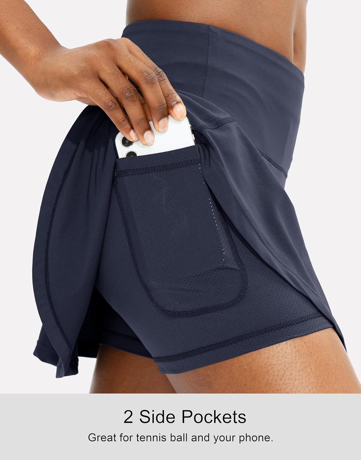 SANTINY Women's High Waisted Pleated Tennis Skirt - 4 Pockets for Golf, Running & Casual Wear