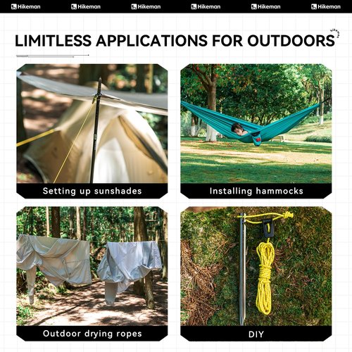 Hikeman Tent Guy Ropes 2mm-Ultralight Strong Guy Lines with Tensioner Reflective UHMWPE Fiber Tent Cord for Camping, Hiking, Backpacking Rope (Black, 39 Feet, 6 Tensioners)