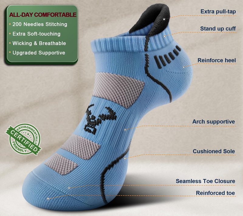BULLIANT Men Running Socks 6Pairs-Ankle Athletic Socks Wicking Cushioned for Men Walking-Arch Compression Support(6Pairs,Shoes Size:Men 10-12)