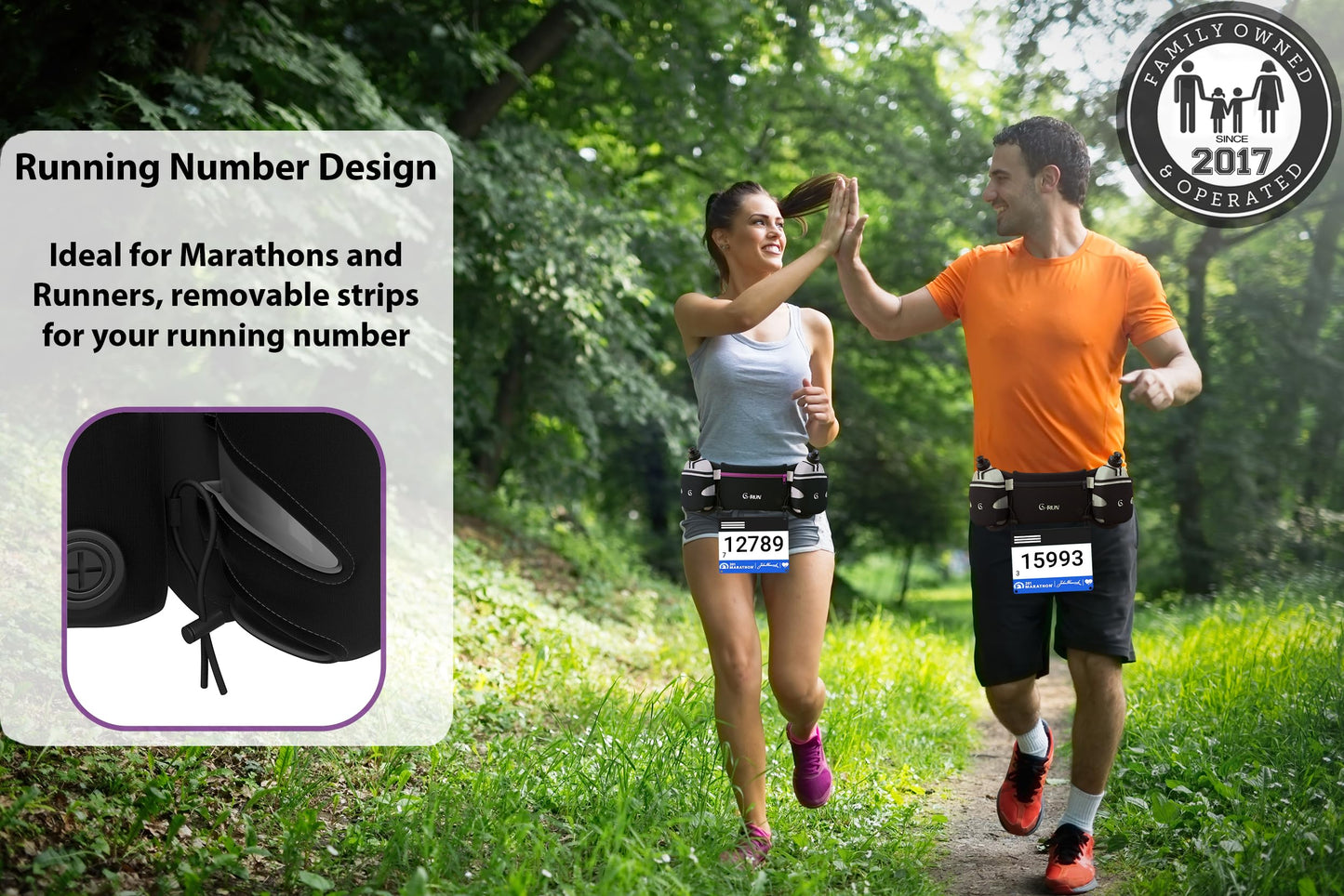 Q-RUN Hydration Running Belt with Bottles - Water Belts for Woman and Men - iPhone Belt for Any Phone Size - Fuel Marathon Waist Pouch for Runners - Jogging Cycling Biking, Black