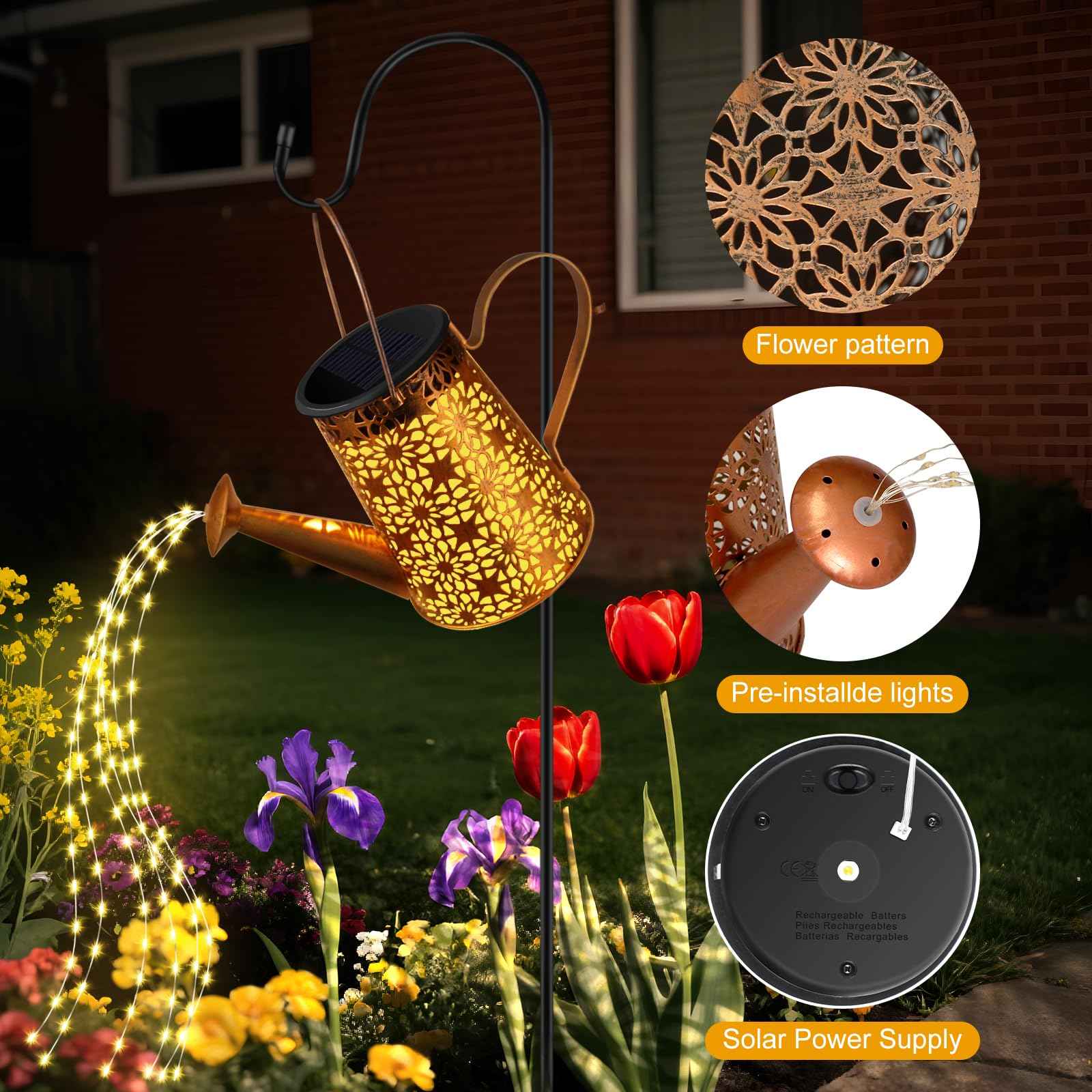 Solar Watering Can with Lights, Large Waterproof Solar Outdoor Lights Decorative Metal Solar Garden Lights Solar Lanterns Hanging Garden Lights for Yard Patio Pathway Walkway Lawn Gardening Gift
