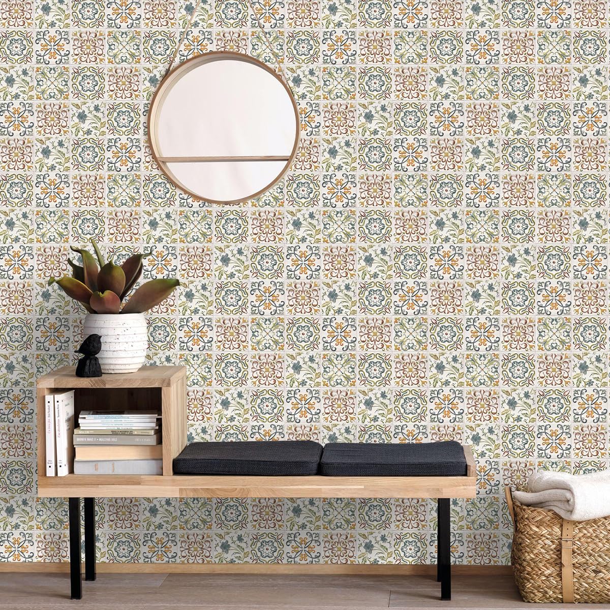 Wudnaye Bohemian Wallpaper Peel and Stick Faux Tile Contact Paper 17”×118” Tile Pattern Removable Self Adhesive Wallpaper for Backsplash Waterproof Contact Paper for Kitchen Cabinets Vinyl Decorative