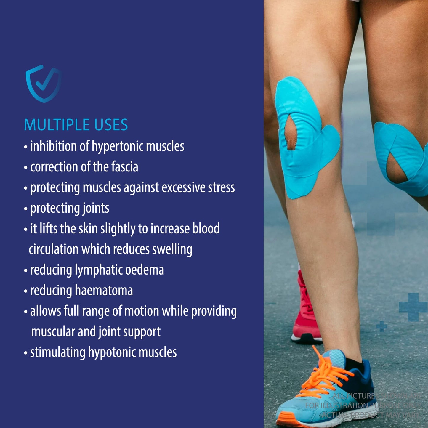 Deke Home - Kinesiology Tape Precut Strips (3 Pack), 20 Strong Adhesive 10in Elastic Strips, Waterproof Athletic Tape for Injuries, Knee, Ankle, Muscle, Joint, Latex-Free