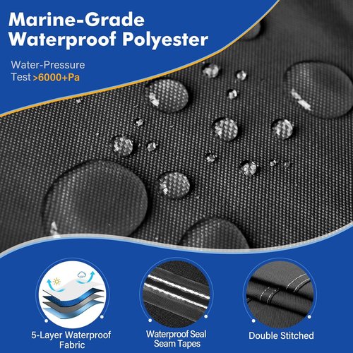 1200D Waterproof Boat Cover - Heavy Duty Protection for 23' to 24' Bass & V-Hull Boats - Black Canvas