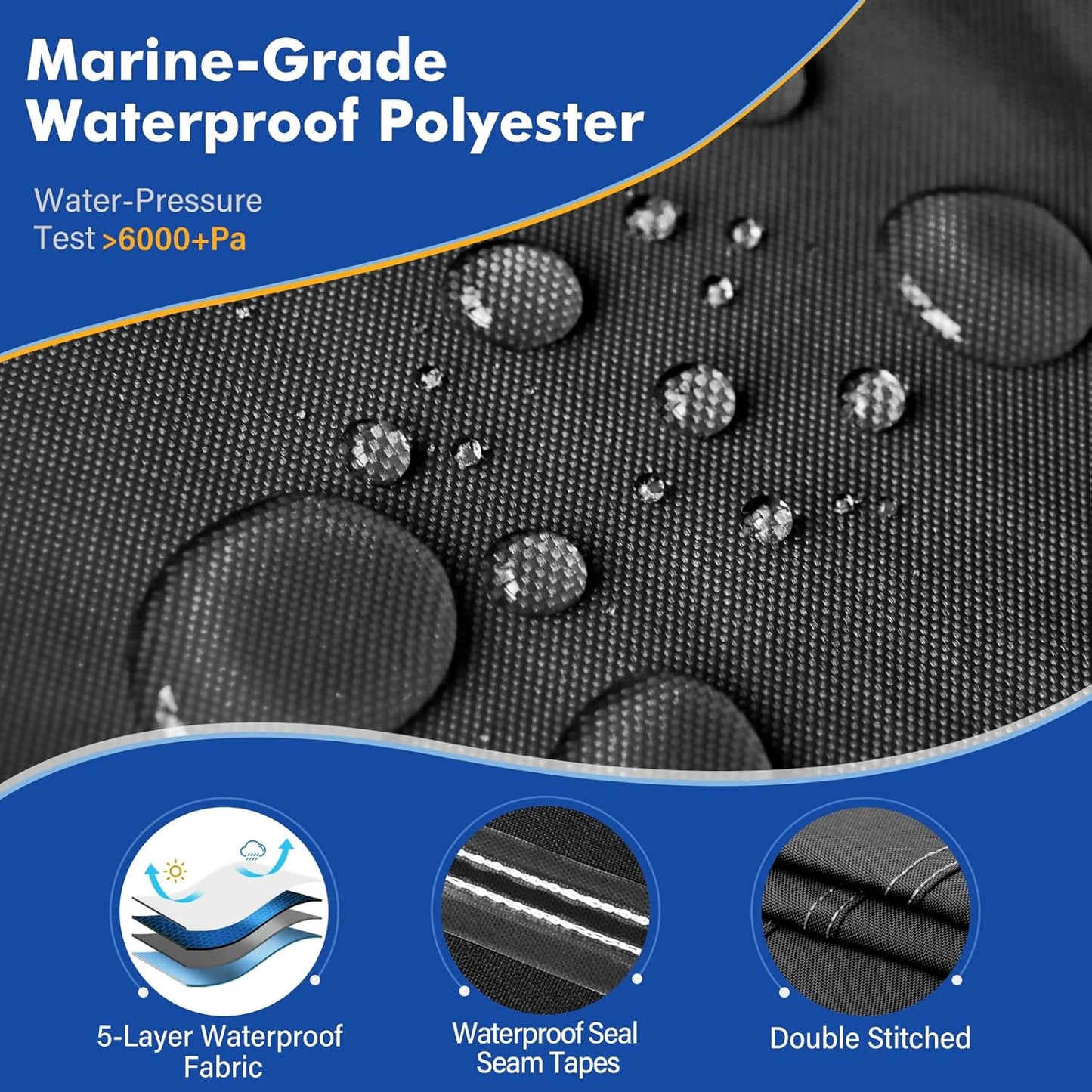 1200D Waterproof Boat Cover - Heavy Duty Protection for 16' to 18.5' Bass & V-Hull Boats - Black