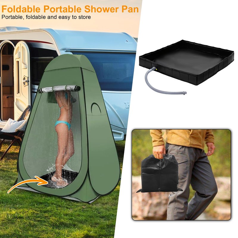 Upgraded Portable Shower Pan 41" x 41" x 5" with Mesh Storage Bag, Foldable Camping Shower Base & Floor with Detachable Drain Pipe Ideal for Camping, RV, Outdoor, Indoor and Portable Shower Stall