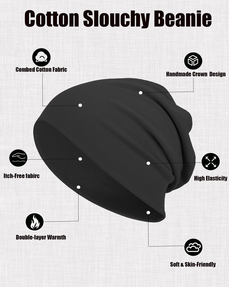 vidsel Slouchy Beanie Hats for Women & Men -Ultra-Soft Cotton Knit Cuffed Skull Cap Fashion Style Hipster Lightweight Daily Hat