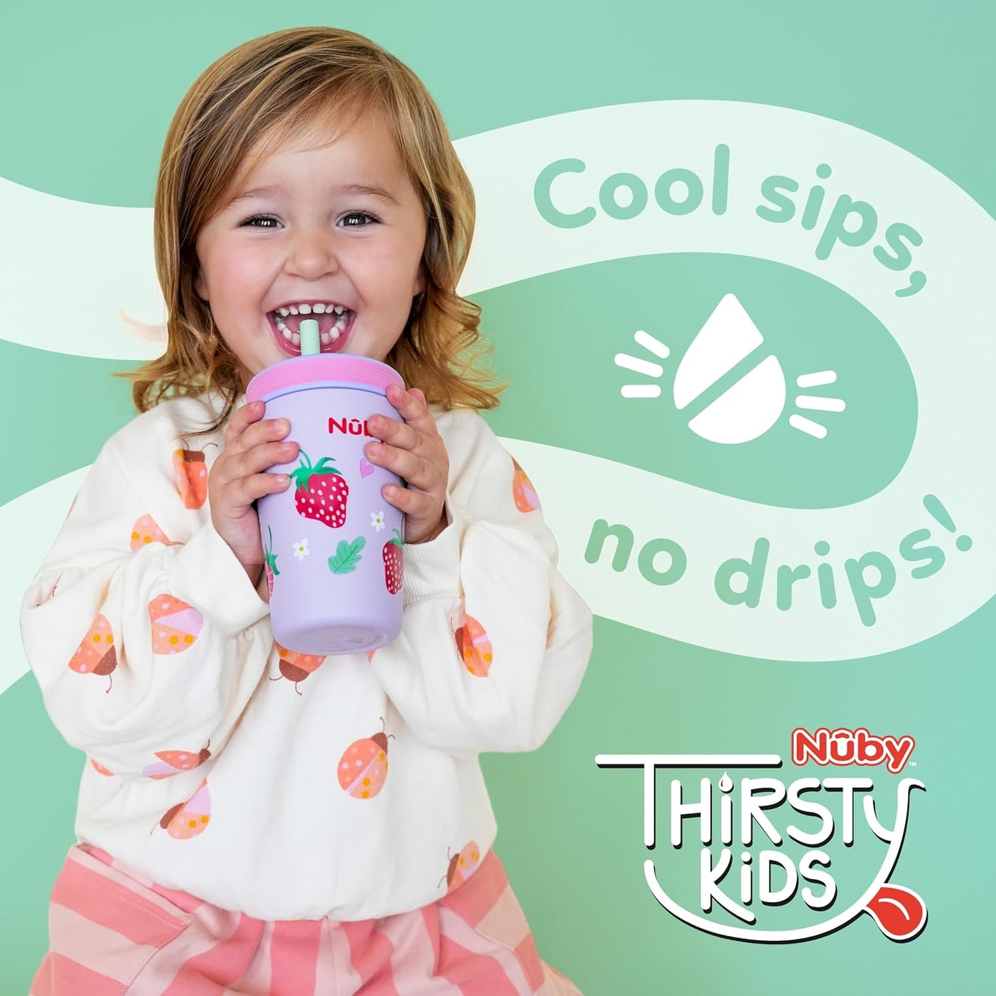 Nuby Insulated Toddler Cup - 12 oz Stainless Steel with Silicone Flex Straw - Leak-Resistant | Monster Trucks