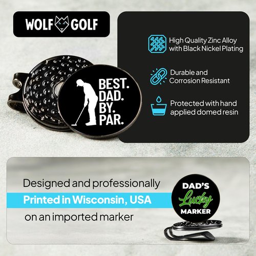 Wolf Golf Towels Golf Ball Marker Hat Clip Gift Set | Best Dad by Par | | 1 Magnetic Clip + 3 Ball Markers | Golf Accessories for Men