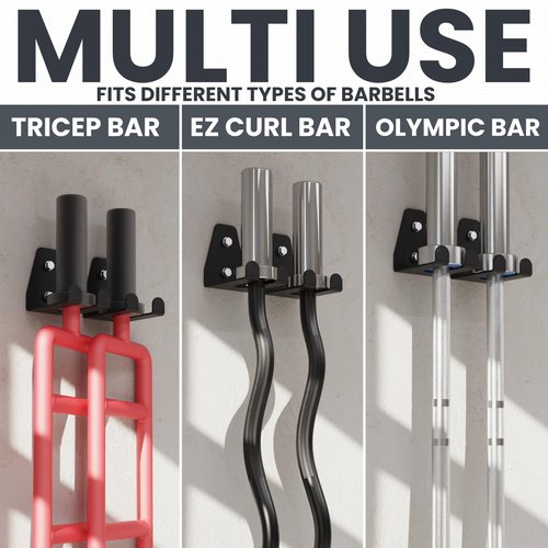 Synergee Wall Mounted Barbell Holder & Gym Accessory Rack Heavy Duty Steel Double Bracket Kit