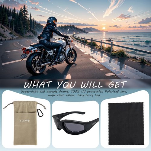 SOL PRO Motorcycle Riding Glasses, Polarized Lens 100% UVB/UVB, Foam Padded, Super Light, Floating, For Outdoor Activity Sports, Fit Men and Women